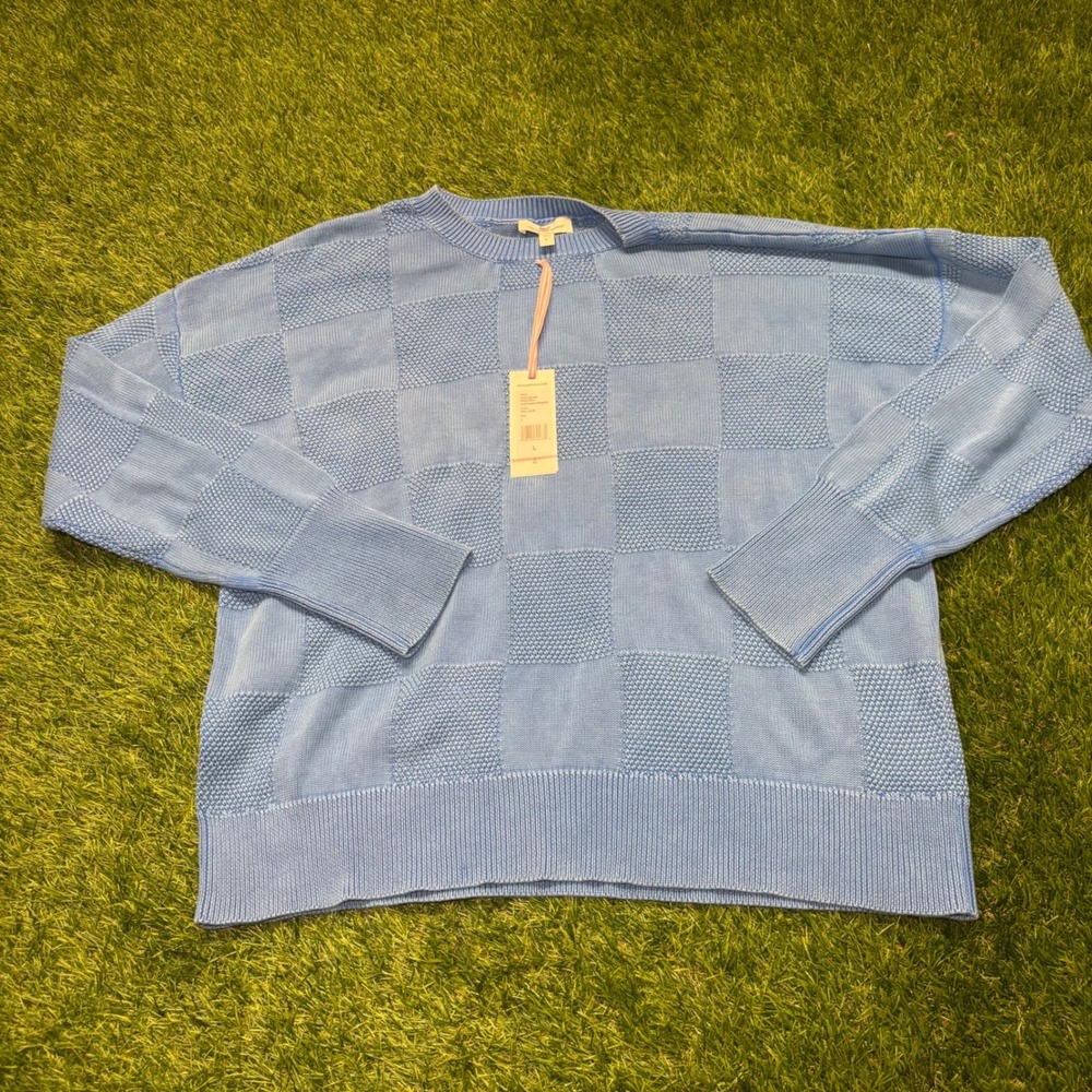 Vineyard Vines Hull Blue Cotton Patchwork Crew Sweater 2E01740-996 Large